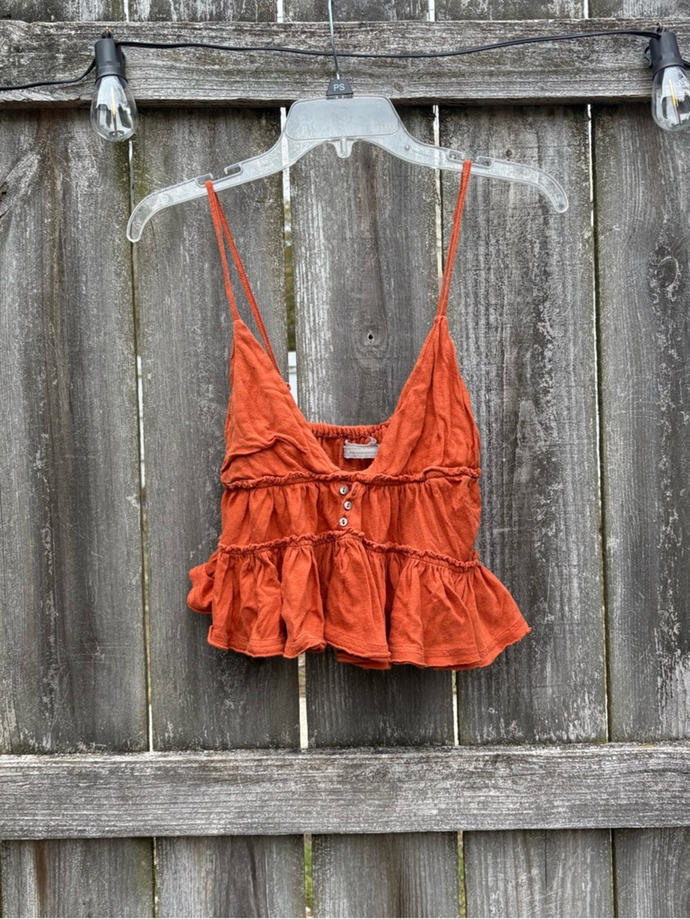Urban Outfitters Rust Orange Ruffled Spaghetti-Strap Women's Tank Top